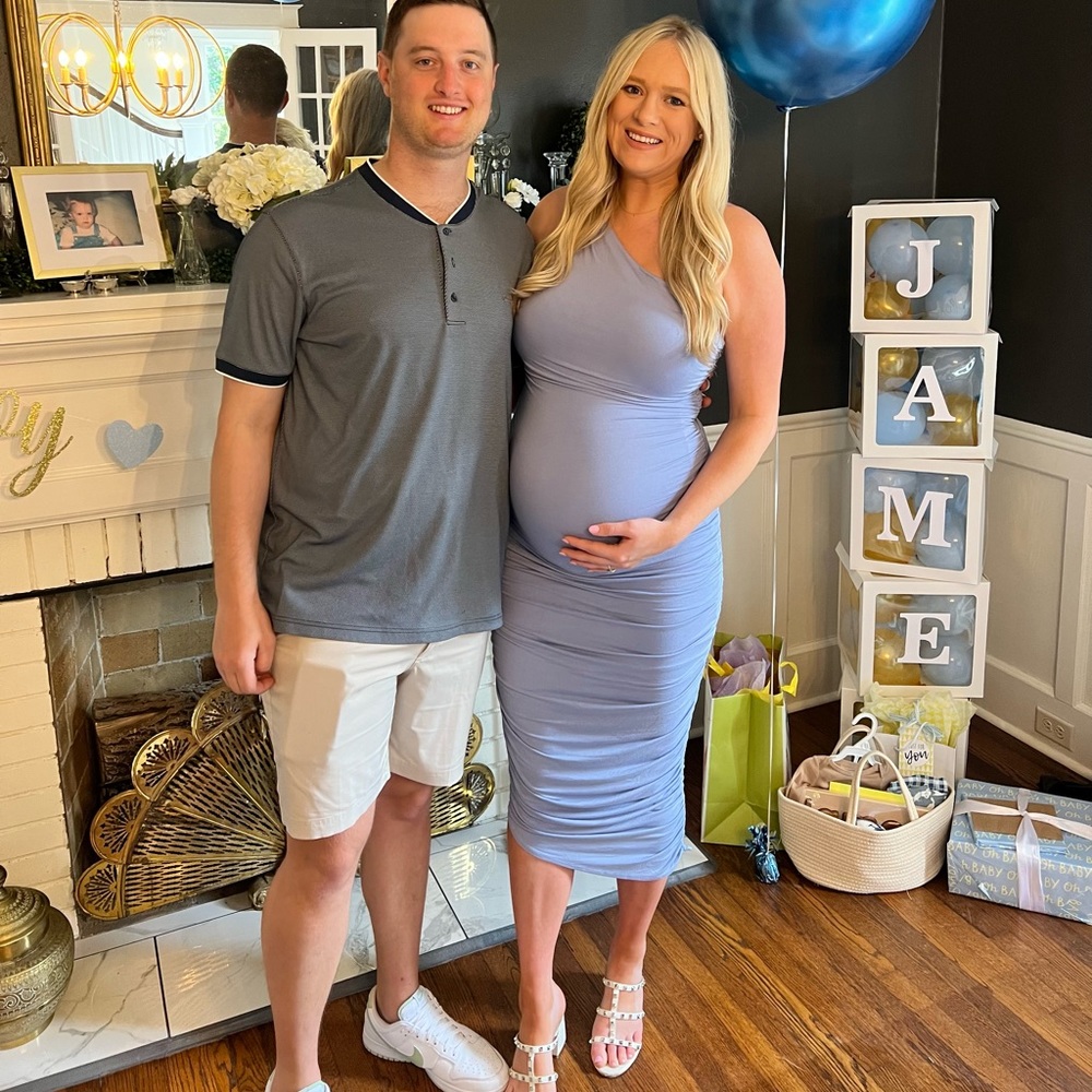 PinkBlush Light Blue Ruched One Shoulder Maternity Dress 💙✨